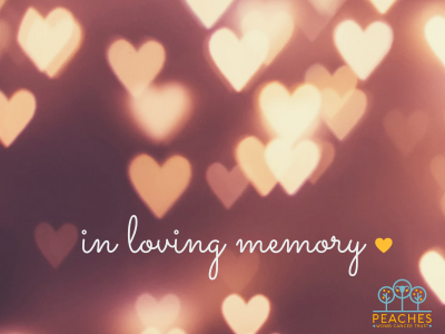 In loving memory on background of blurred hearts