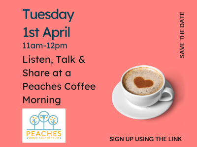 Text with coffee morning details 1st April 11-12