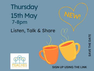 Evening support group text with two yellow cups below yellow heart