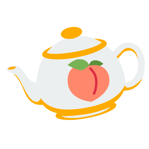 A graphic of a teapot with yellow trim and a peach icon