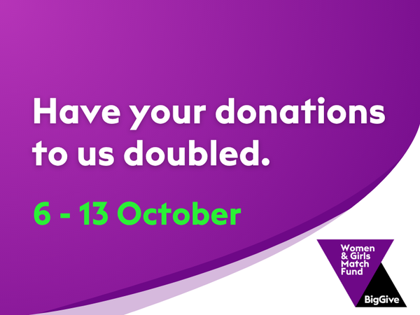 white text on a purple background reads: Have your donation to us doubled. 6- 13 October.